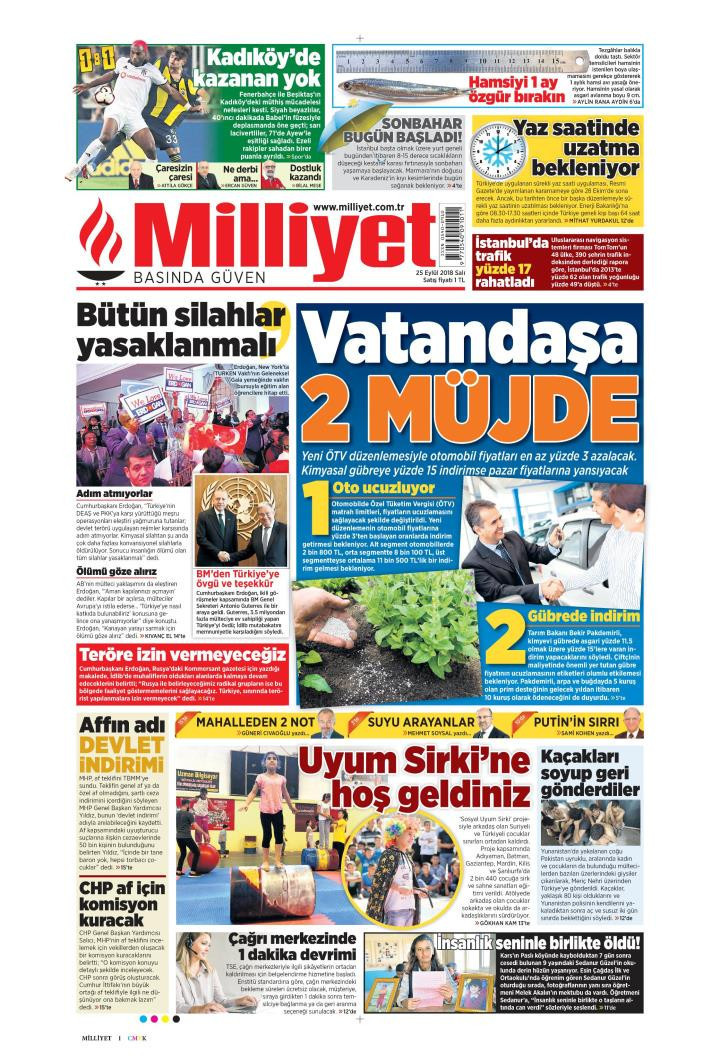 Gazete manşetleri 25 Eylül 2018 Milliyet - Posta - Hürriyet - Sözcü - Resim: 4