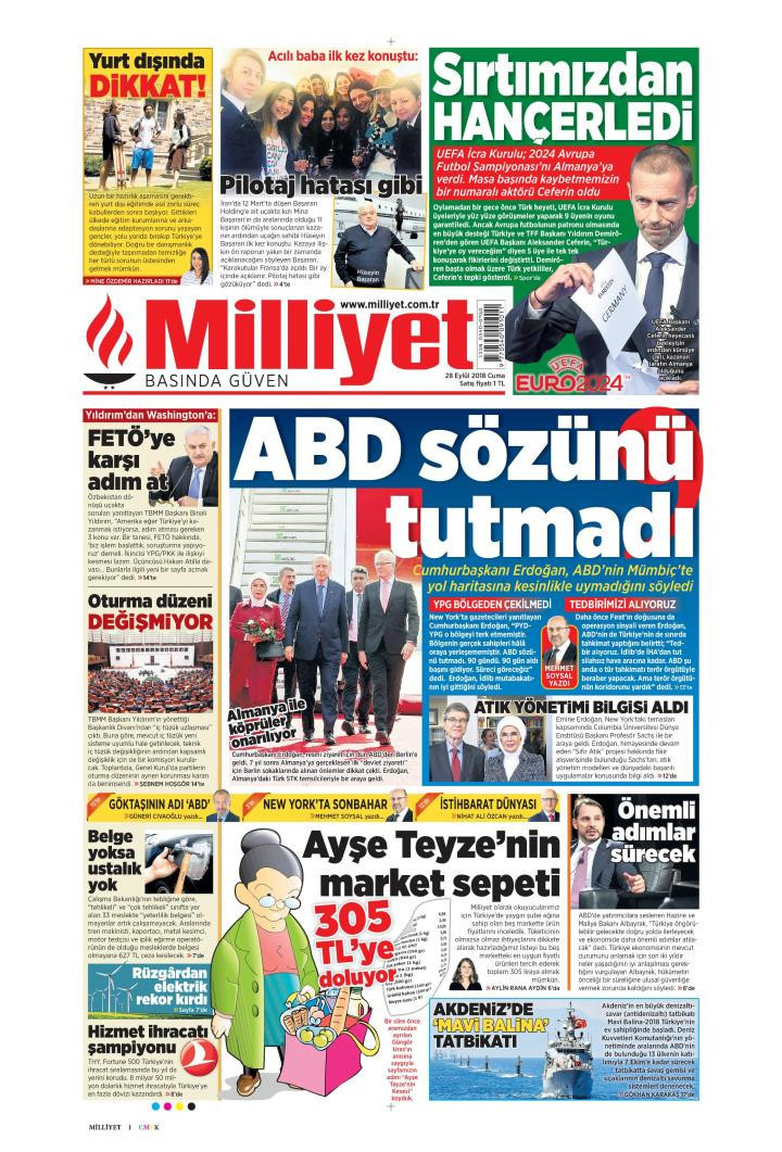 Gazete manşetleri 28 Eylül 2018 Sözcü - Hürriyet - Milliyet - Posta - Resim: 4
