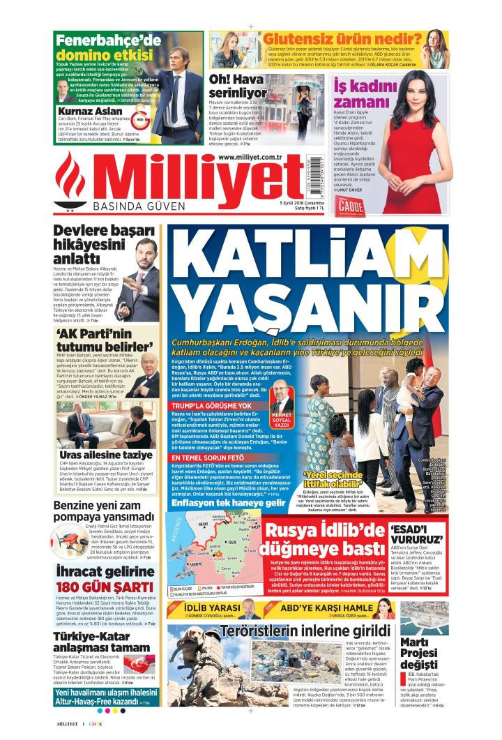 Gazete manşetleri 5 Eylül 2018 Sabah - Hürriyet - Milliyet - Sözcü - Resim: 4