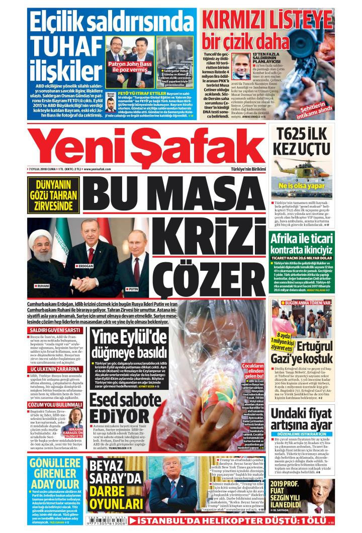 Gazete manşetleri 7 Eylül 2018 Hürriyet - Sabah - Posta - Sözcü - Resim: 1