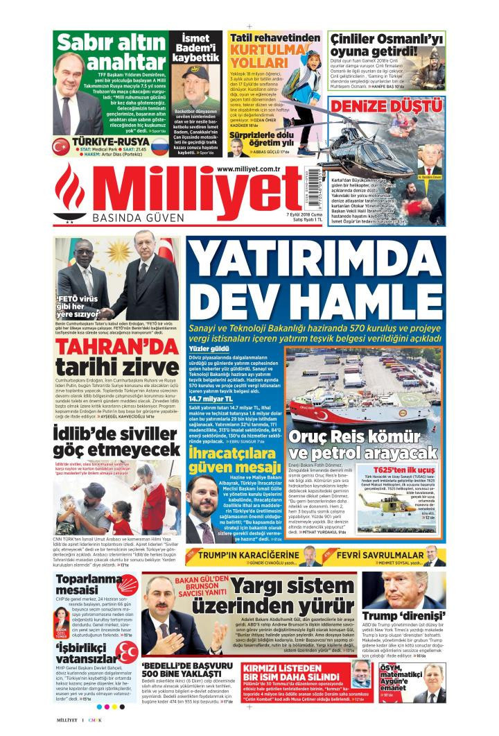 Gazete manşetleri 7 Eylül 2018 Hürriyet - Sabah - Posta - Sözcü - Resim: 4