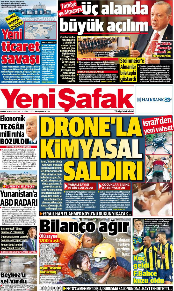 Gazete manşetleri 1 Ekim 2018 Hürriyet - Posta - Sözcü - Sabah - Resim: 1