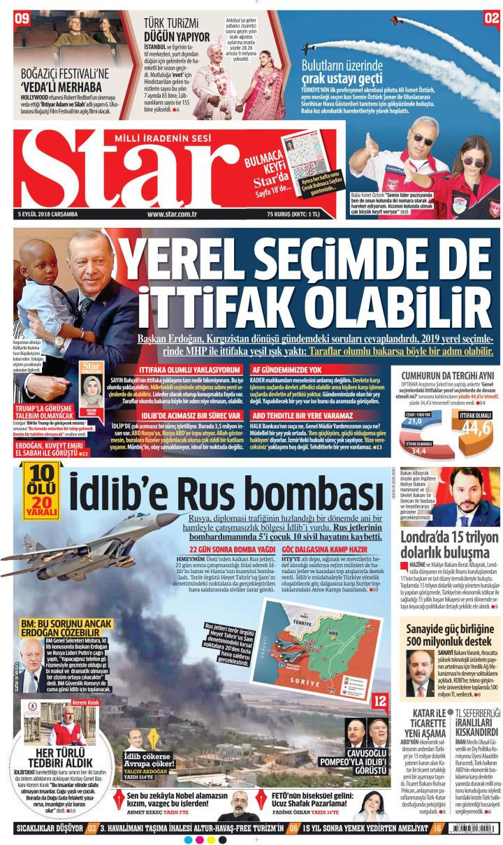 Gazete manşetleri 5 Eylül 2018 Sabah - Hürriyet - Milliyet - Sözcü - Resim: 2