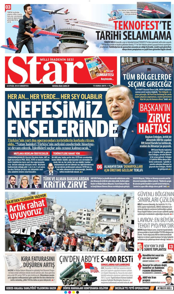 Gazete manşetleri 22 Eylül 2018 Milliyet - Posta - Hürriyet - Sözcü - Resim: 2