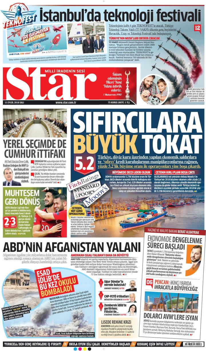 Gazete manşetleri 11 Eylül 2018 Hürriyet - Milliyet - Sözcü - Posta - Resim: 2