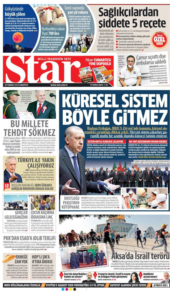 Gazete manşetleri 28 Temmuz 2018 Hürriyet - Posta - Sabah - Resim: 2