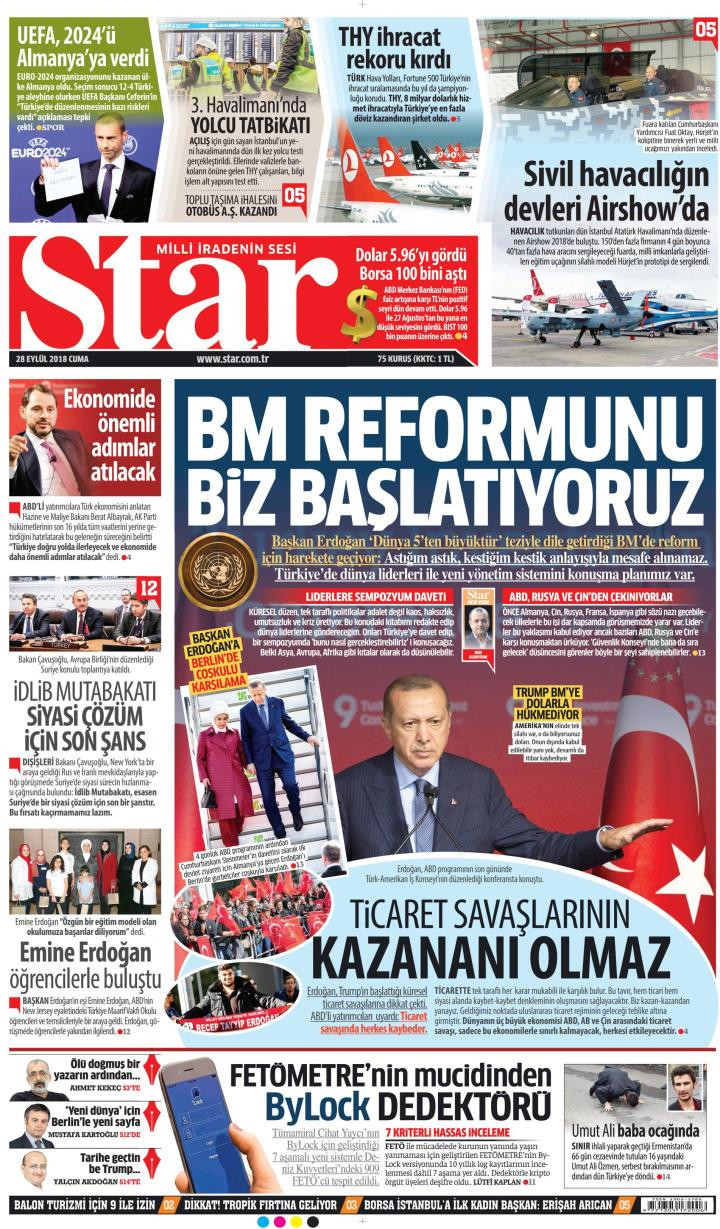 Gazete manşetleri 28 Eylül 2018 Sözcü - Hürriyet - Milliyet - Posta - Resim: 2