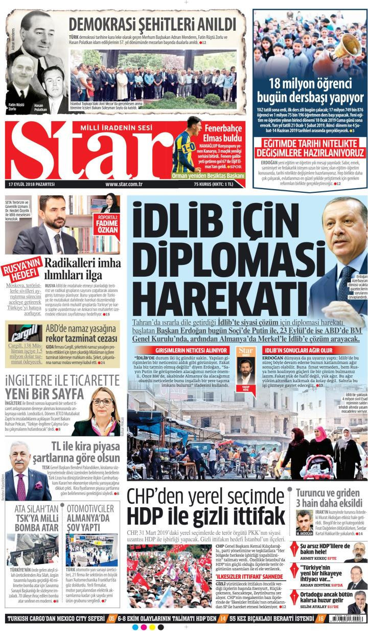 Gazete manşetleri 17 Eylül 2018 Sözcü - Sabah - Milliyet - Posta - Resim: 2