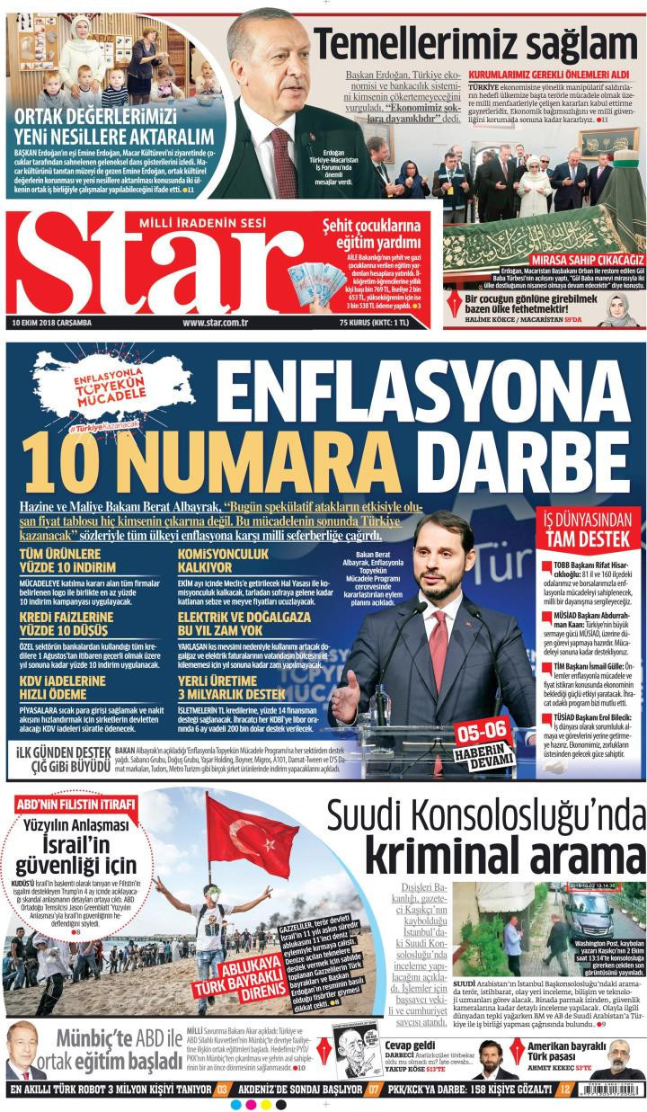 Gazete manşetleri 10 Ekim 2018 Milliyet - Sabah - Sözcü - Hürriyet - Resim: 2