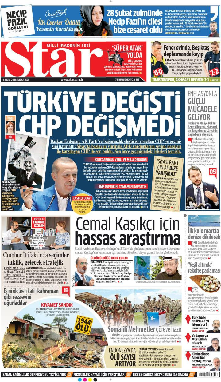 Gazete manşetleri 8 Ekim 2018 Hürriyet - Posta - Sözcü - Sabah - Resim: 2