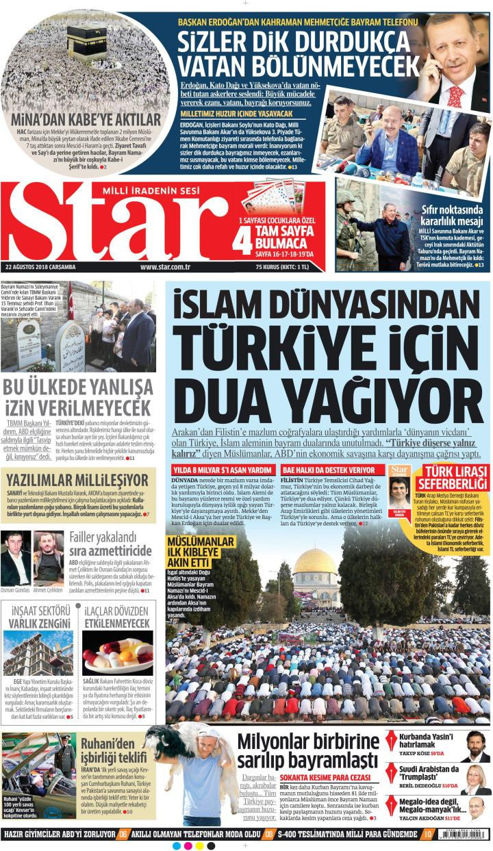Gazete manşetleri 22 Ağustos 2018 Milliyet - Posta - Sabah - Sözcü - Resim: 2