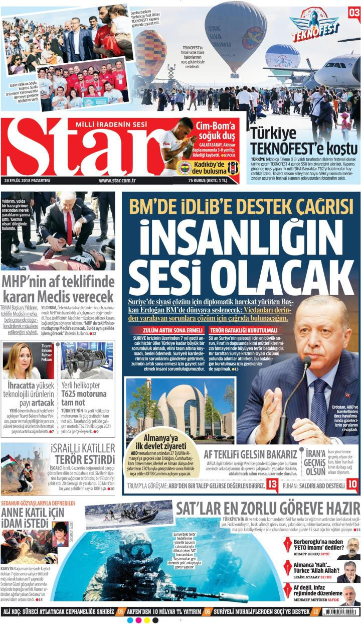 Gazete manşetleri 24 Eylül 2018 Milliyet - Hürriyet - Sözcü - Posta - Resim: 2