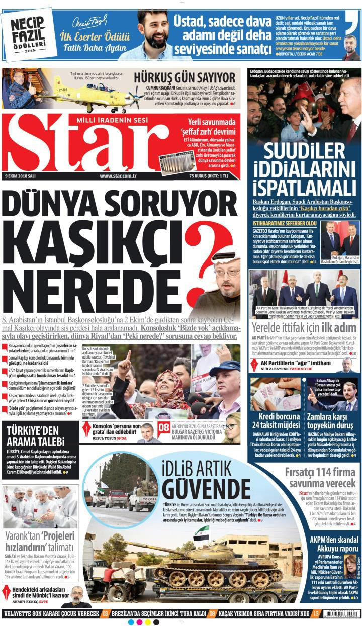 Gazete manşetleri 9 Ekim 2018 Sabah - Hürriyet - Sözcü - Milliyet - Resim: 2