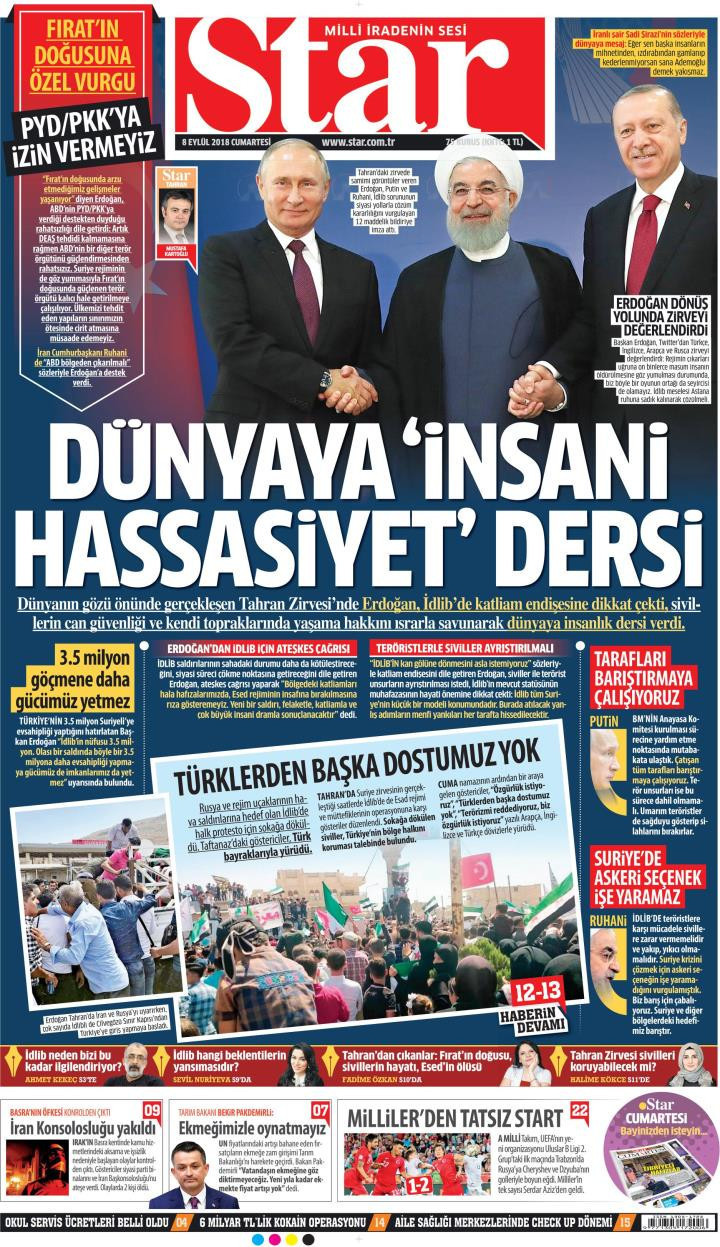 Gazete manşetleri 8 Eylül 2018 Sabah - Milliyet - Hürriyet - Sabah - Resim: 2