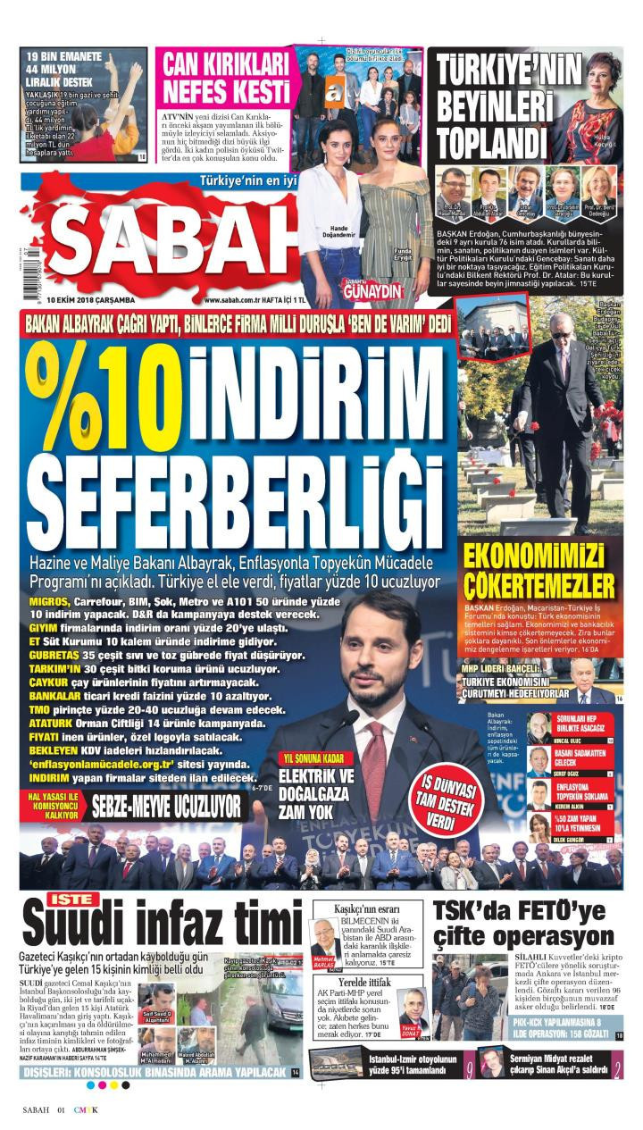 Gazete manşetleri 10 Ekim 2018 Milliyet - Sabah - Sözcü - Hürriyet - Resim: 3