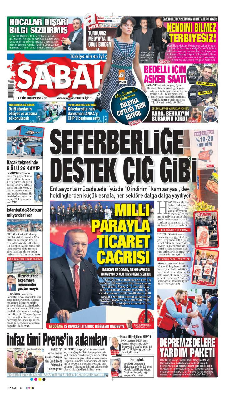 Gazete manşetleri 11 Ekim 2018 Sözcü - Posta - Milliyet - Hürriyet - Resim: 3