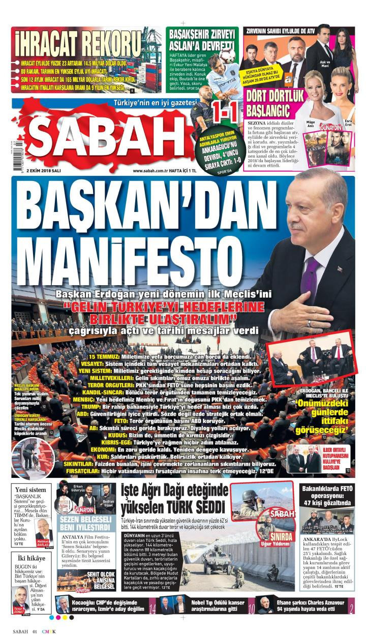 Gazete manşetleri 2 Ekim 2018 Sabah - Hürriyet - Sözcü - Milliyet - Resim: 3