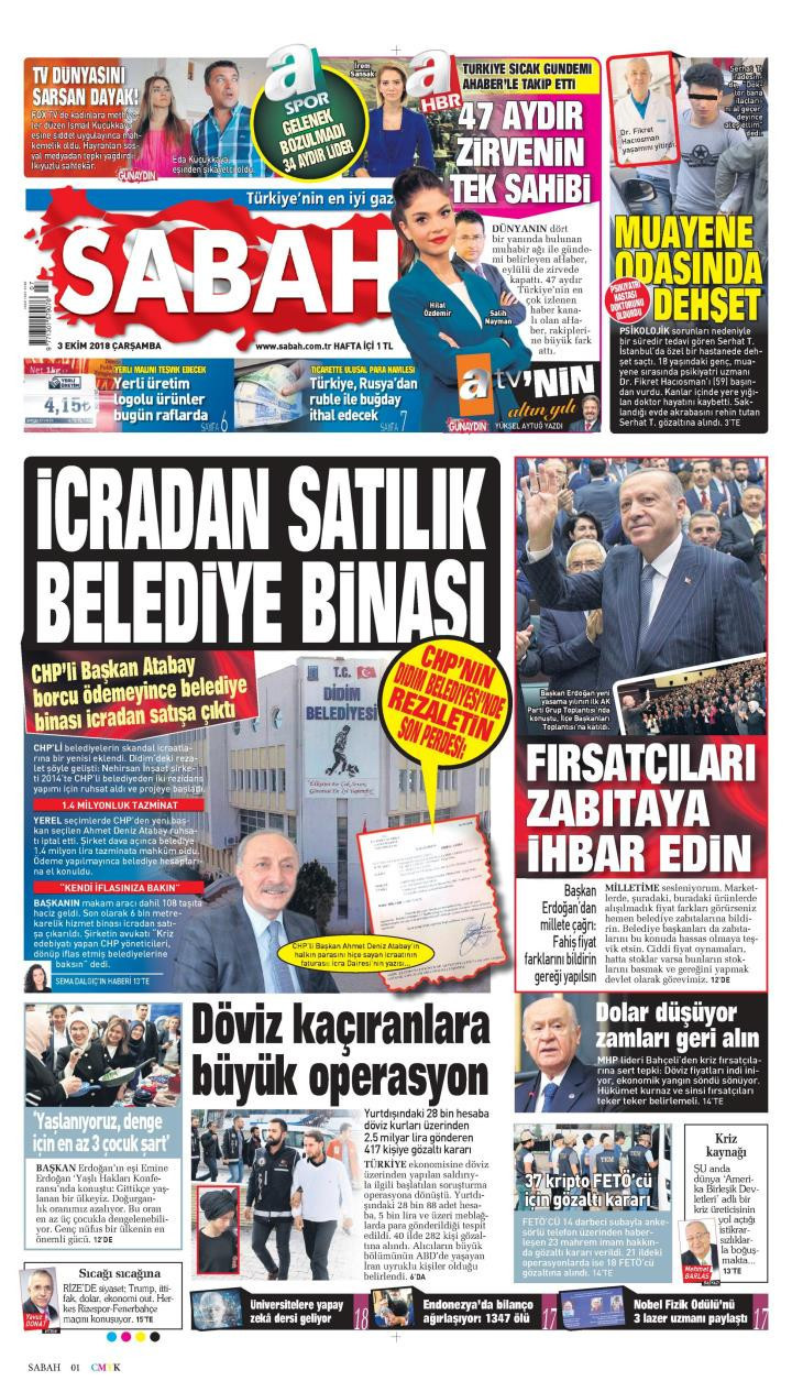 Gazete manşetleri 3 Ekim 2018 Milliyet - Hürriyet - Sözcü - Posta - Resim: 3