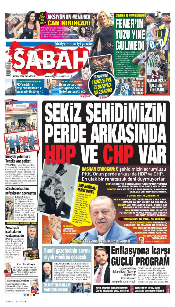 Gazete manşetleri 8 Ekim 2018 Hürriyet - Posta - Sözcü - Sabah - Resim: 3