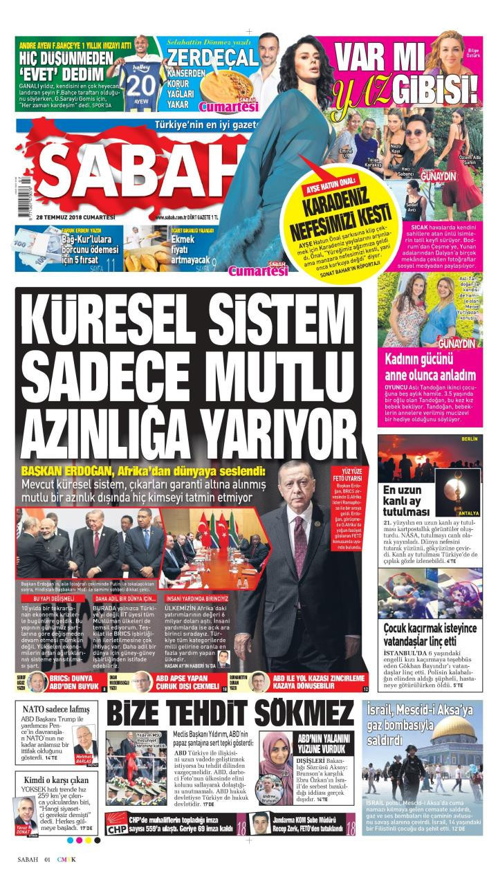 Gazete manşetleri 28 Temmuz 2018 Hürriyet - Posta - Sabah - Resim: 3