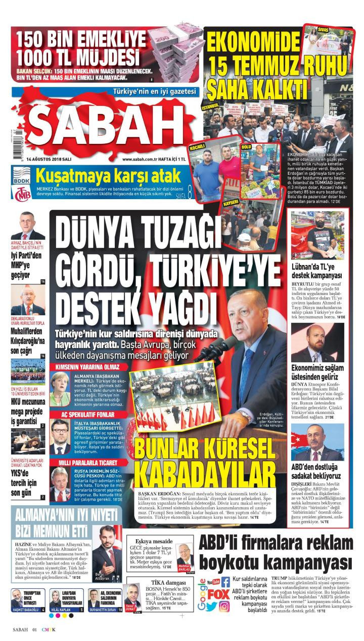 Gazete manşetleri 14 Ağustos 2018 Star - Sözcü - Yeni Şafak - Milliyet - Resim: 3