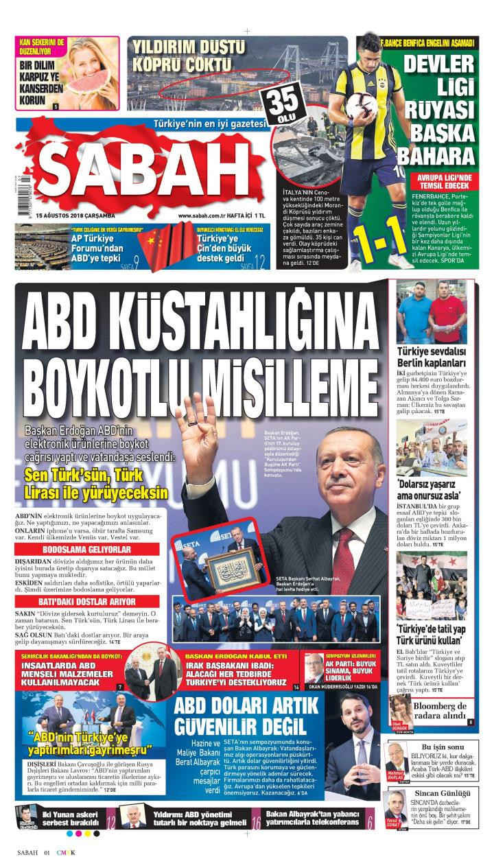 Gazete manşetleri 15 Ağustos 2018 Milliyet - Sabah - Yeni Şafak - Hürriyet - Resim: 3