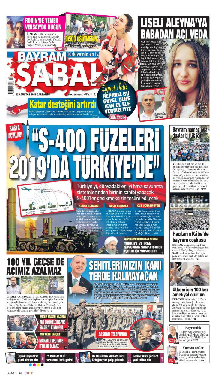 Gazete manşetleri 22 Ağustos 2018 Milliyet - Posta - Sabah - Sözcü - Resim: 3