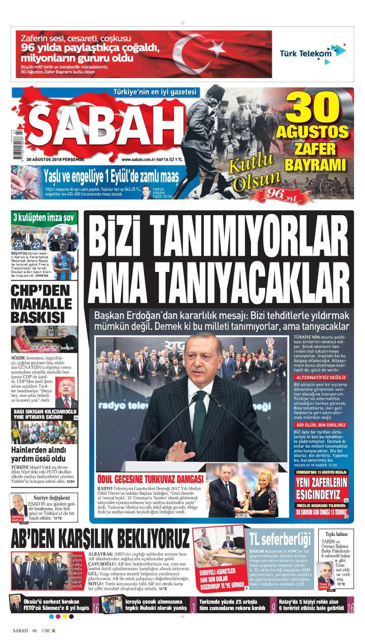 Gazete manşetleri 30 Ağustos 2018 Sözcü - Hürriyet - Posta - Sabah - Resim: 3
