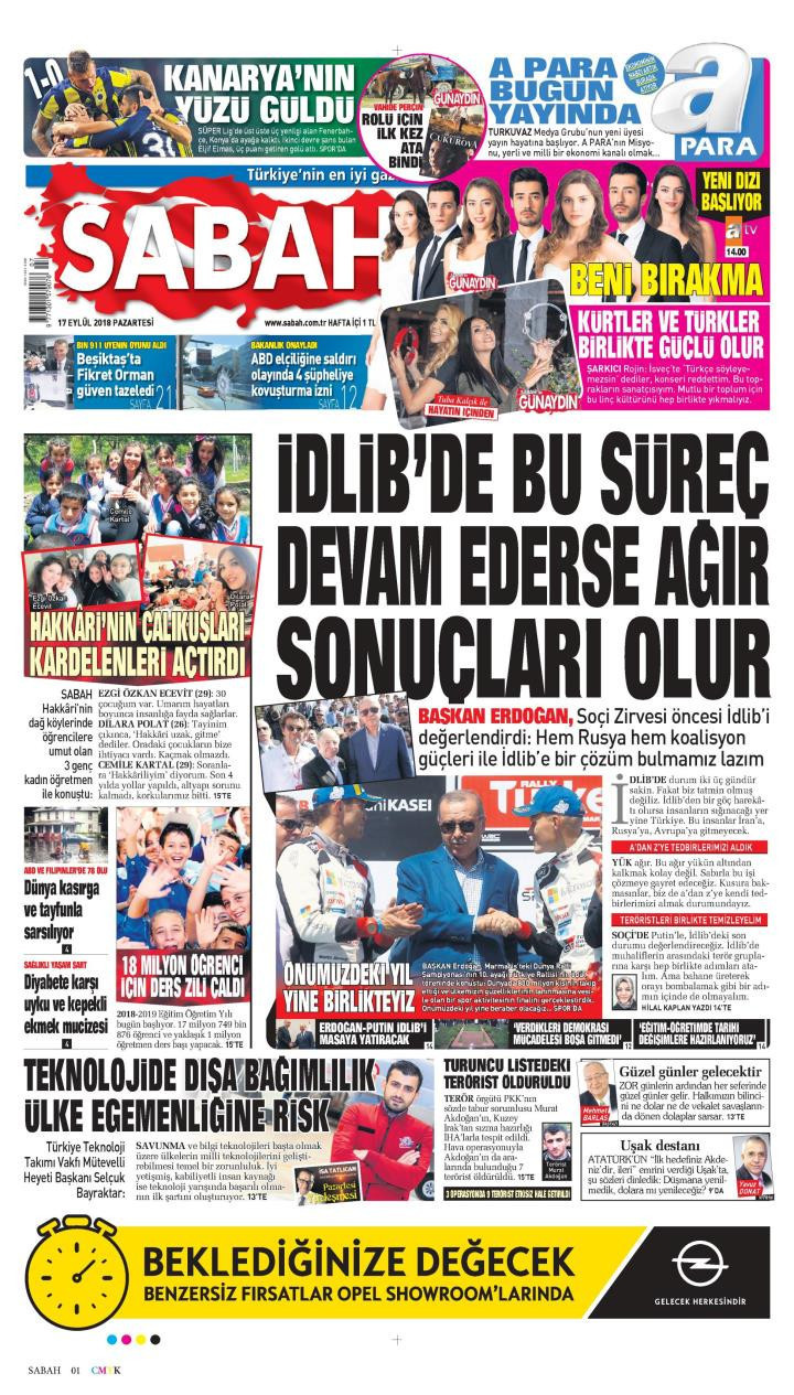 Gazete manşetleri 17 Eylül 2018 Sözcü - Sabah - Milliyet - Posta - Resim: 3