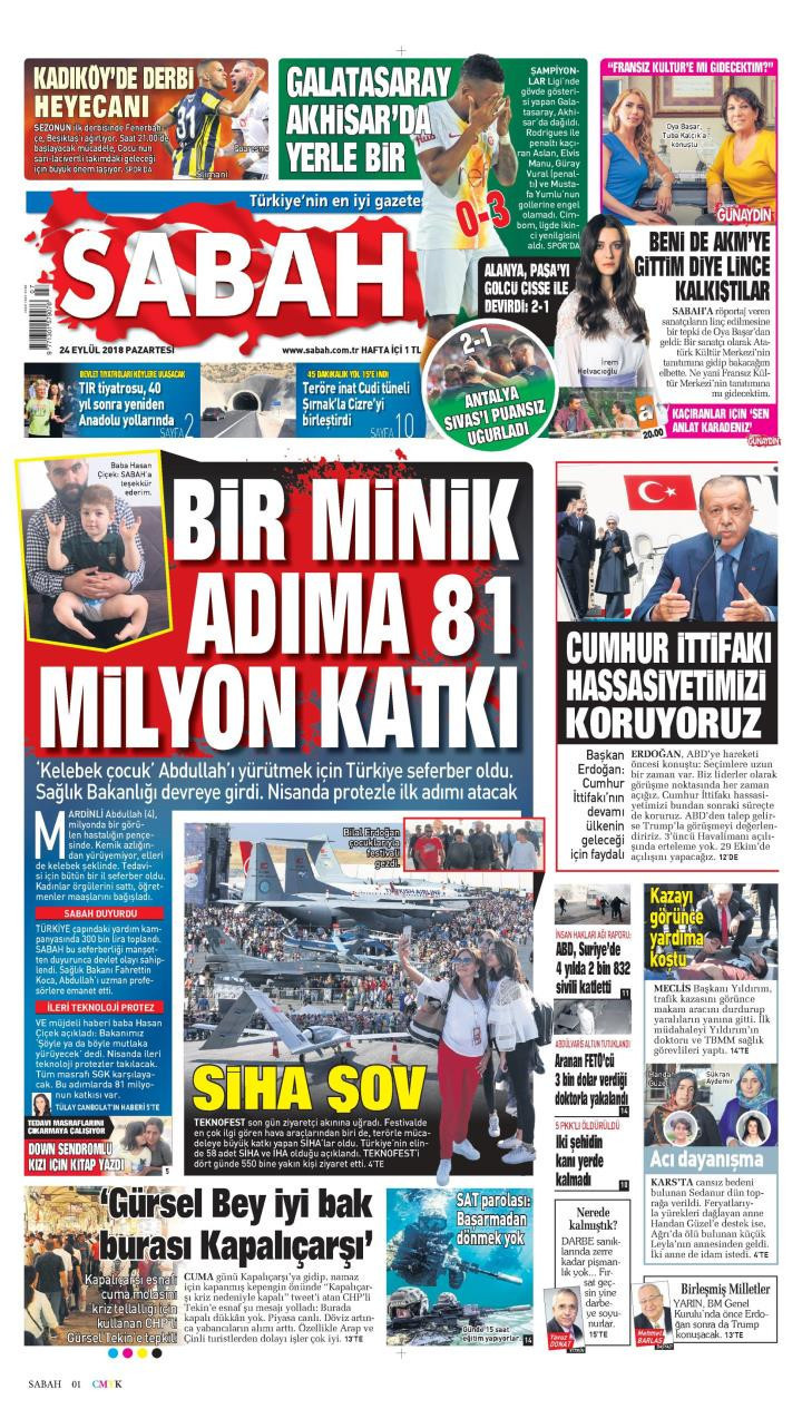 Gazete manşetleri 24 Eylül 2018 Milliyet - Hürriyet - Sözcü - Posta - Resim: 3