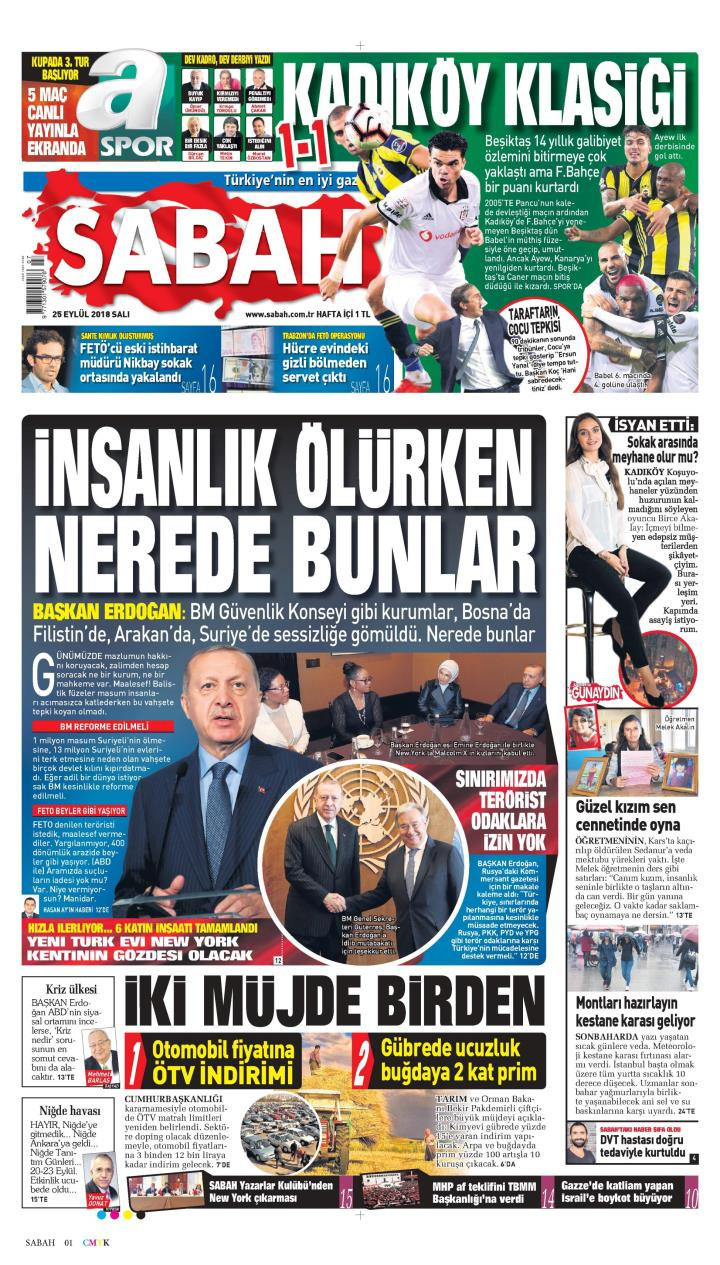 Gazete manşetleri 25 Eylül 2018 Milliyet - Posta - Hürriyet - Sözcü - Resim: 3