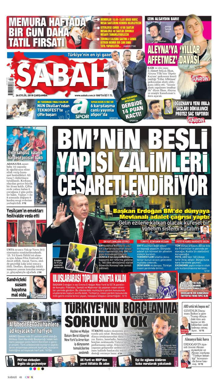 Gazete manşetleri 26 Eylül 2018 Sözcü - Hürriyet - Posta - Milliyet - Resim: 3