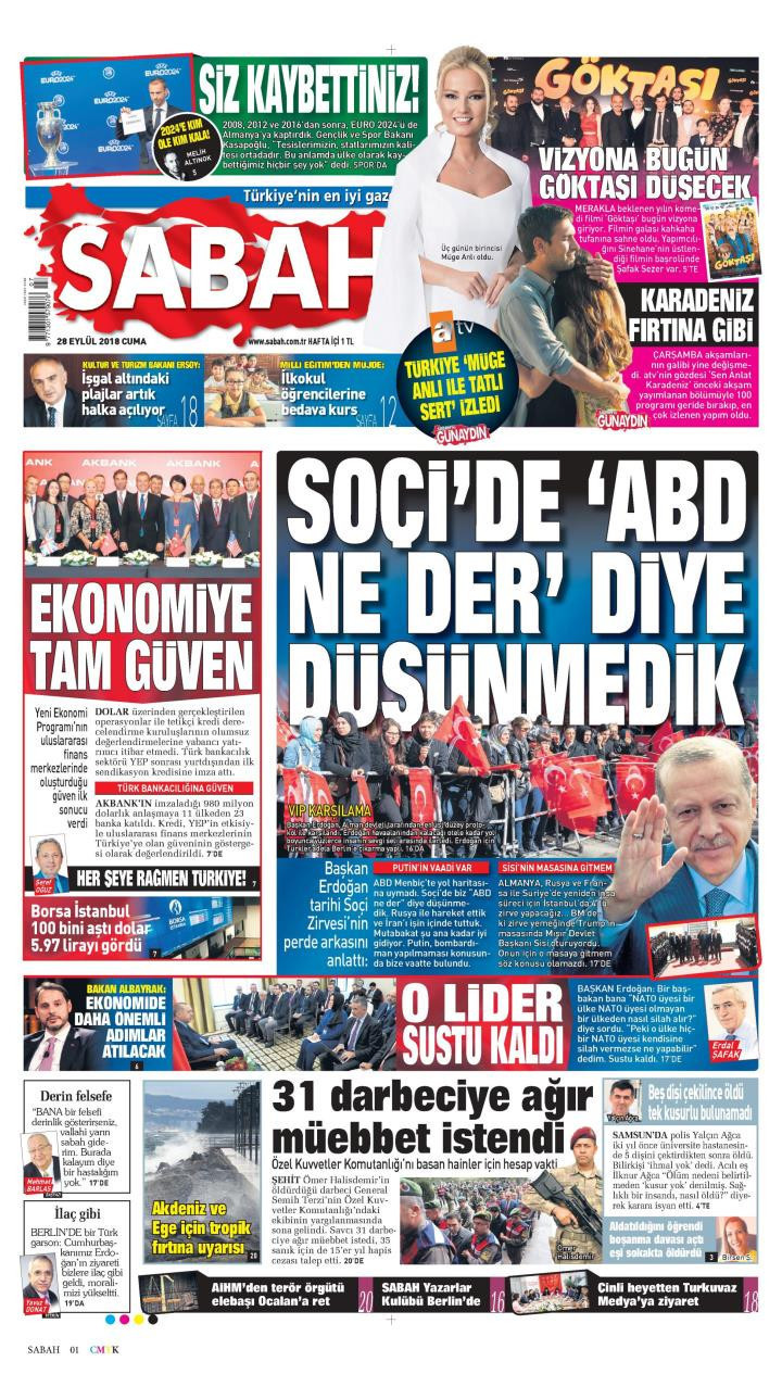 Gazete manşetleri 28 Eylül 2018 Sözcü - Hürriyet - Milliyet - Posta - Resim: 3