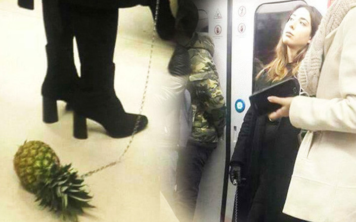 Ananasa tasma takıp metroda gezdirdi olay oldu!