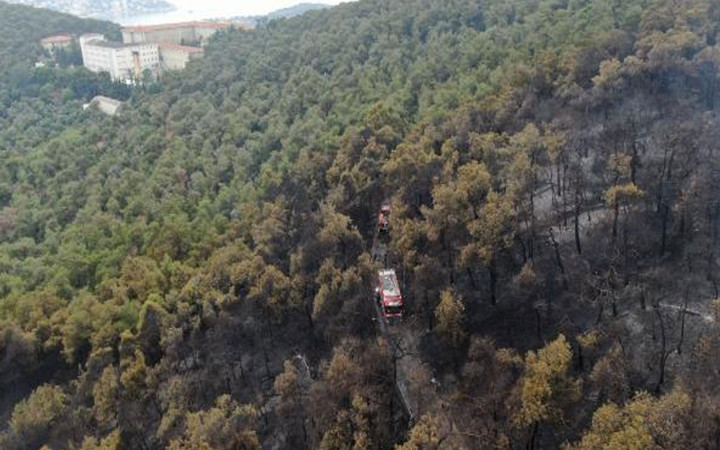 Heybeliada'da yangının bıraktığı hasar böyle görüntülendi