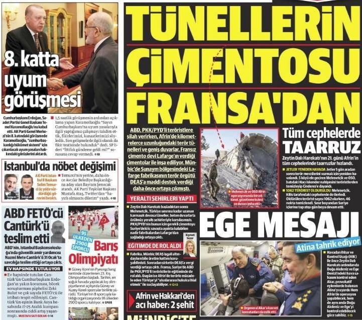 Gazete manşetleri 10 Şubat 2018 Sabah - Hürriyet - Sözcü - Fanatik - Resim: 1