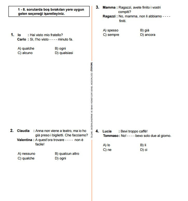 TEOG İtalyanca soruları ve cevap anahtarları 2017 tüm kitapçıklara göre - Resim: 2