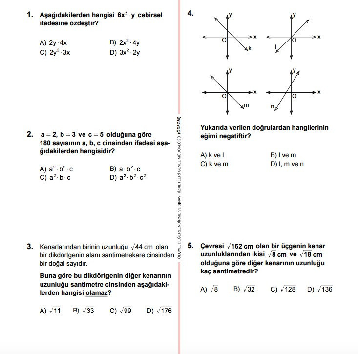 TEOG Matematik soruları ve cevap anahtarları 2017 tüm kitapçıklara göre - Resim: 2