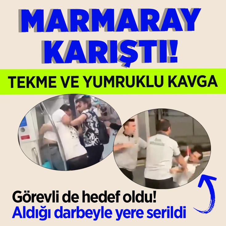 Marmaray'da tekme ve yumruklu kavga! Müdahale eden güvenlik görevlisi de saldırıya uğradı
