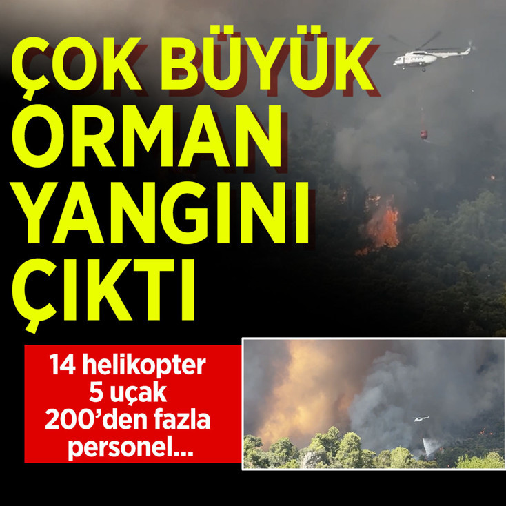 Fethiye'de büyük orman yangını çıktı! Havadan 14 helikopter ile müdahale sürüyor