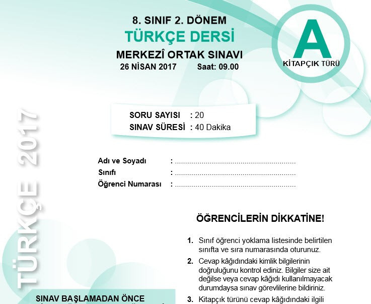 TEOG 2017 Soru kitapçıkları ve cevap anahtarları tüm dersler - Resim: 1