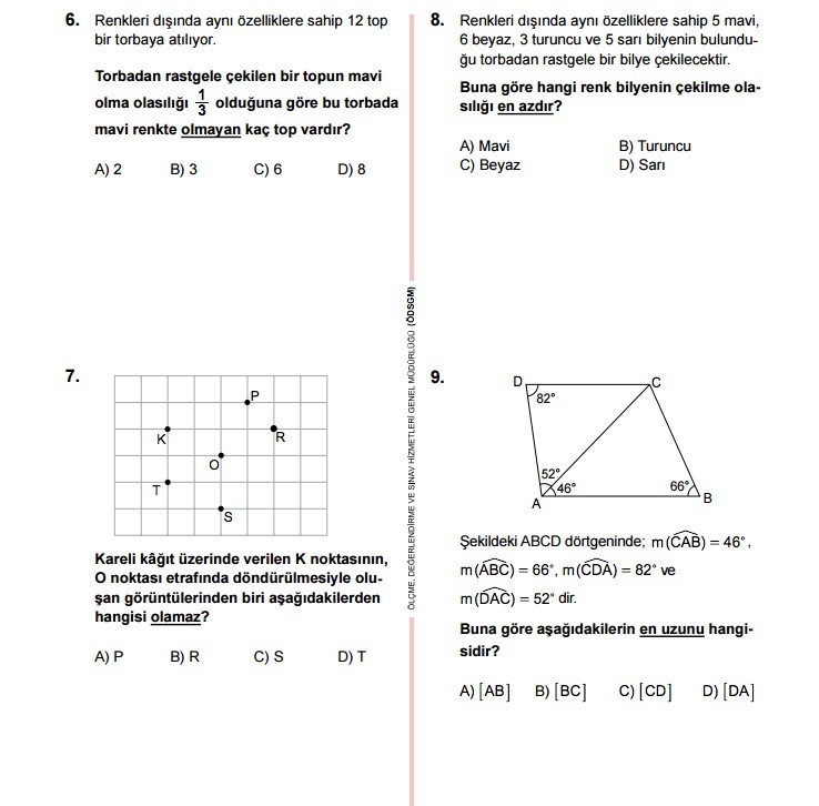 TEOG Matematik soruları ve cevap anahtarları 2017 tüm kitapçıklara göre - Resim: 3