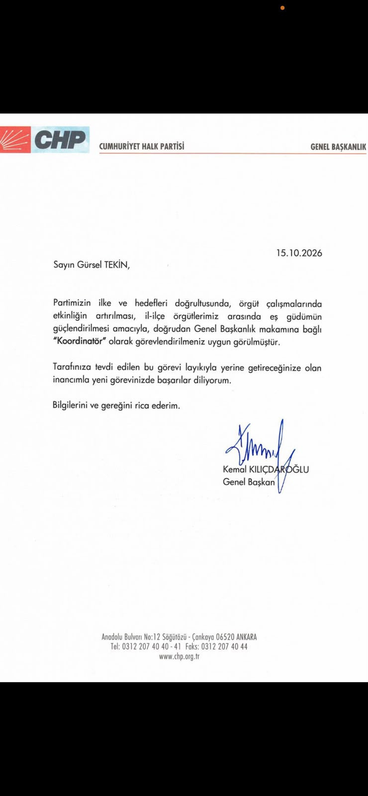 Kemal Kılıçdaroğlu'ndan Gürsel Tekin'e yeni görev - Resim: 0