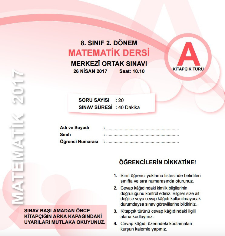 TEOG Matematik soruları ve cevap anahtarları 2017 tüm kitapçıklara göre - Resim: 1