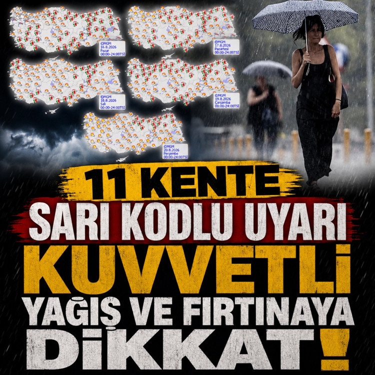 11 İl için sarı kodlu uyarı: Sağanak yağış geliyor...