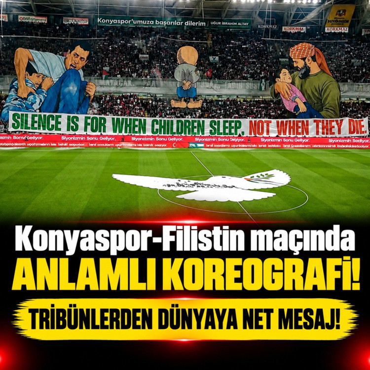 Konyaspor-Filistin maçında anlamlı koreografi! Tribünlerden dünyaya net mesaj