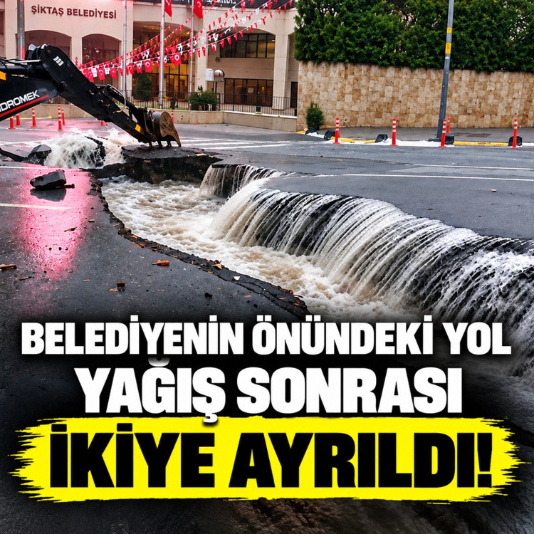 Eyüpsultan Belediyesi önündeki yol yağış sonrası ikiye ayrıldı