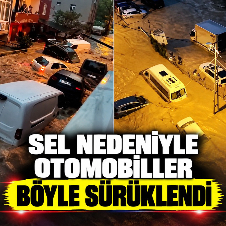 Sarıyer Ayazağa'da sel nedeniyle otomobiller sürüklendi