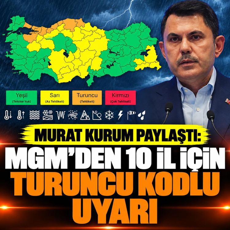 Murat Kurum paylaştı: MGM'den 10 il için turuncu kodlu uyarı