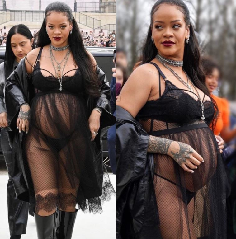 Karnı burnunda hamile Rihanna neredeyse çırılçıplak... Soğukta tül gecelikle cocuk dondu! - Resim: 1